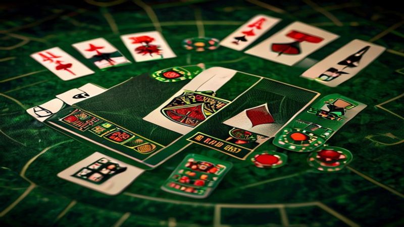 Bàn Blackjack với các lá bài của người chơi và nhà cái